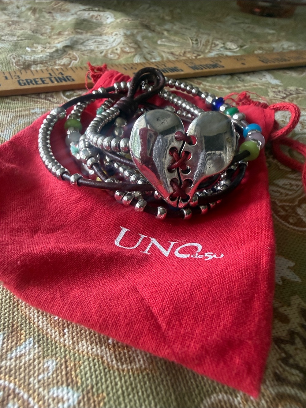 UNO de 50 Multicolor Beaded Wrap Bracelet with Silver Heart